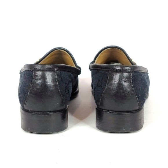 Gucci Vintage Canvas and Black Leather Horsebit Women’s Loafers - Picture 6 of 10